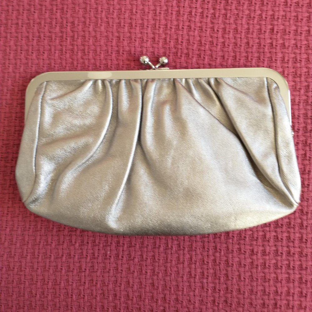 Express Silver Leather Pleated Clutch Evening Handbag Purse